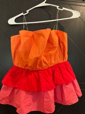 Orange & Red Layered Ruffle Layered Strapless Top Size Small